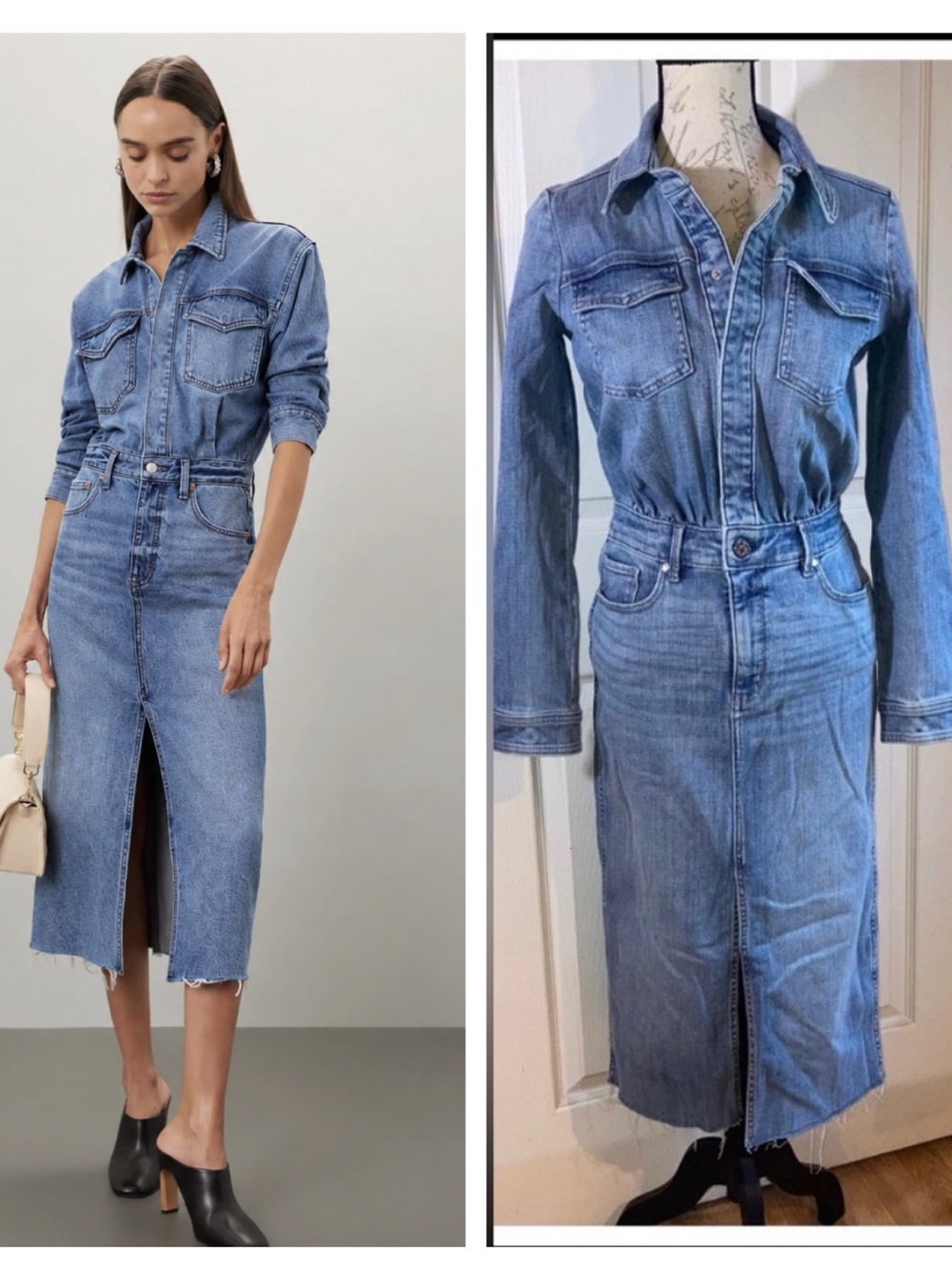 White House Black Market Light Blue Denim Shirt Midi Dress NWOT size 4